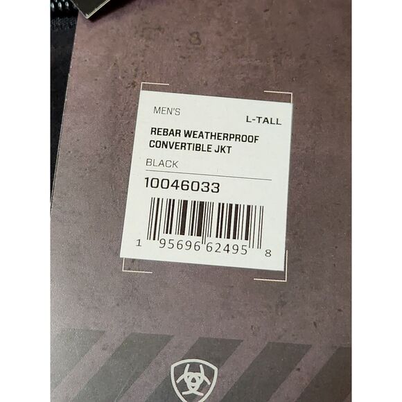 Ariat Rebar Weatherproof Jacket Men’s Large Tall Black Convertible Workwear NWT - Picture 8 of 13